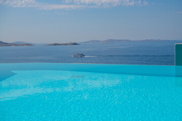 Infinity swimming pool in the villa , Mykonos, Greece