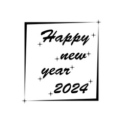 Happy New Year 2024 Logo. Abstract Hand drawn creative calligraphy vector logo design. 2022 New year Logo