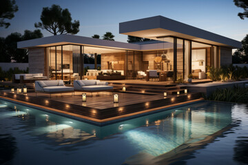 Obraz na płótnie Canvas minimal modern. mini pool villa