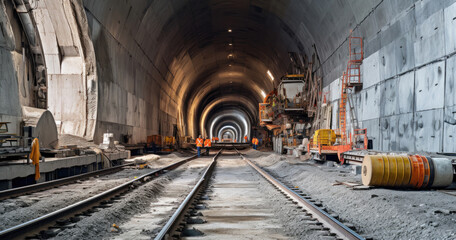 Fototapeta na wymiar Inside the tunnel for Metro during construction