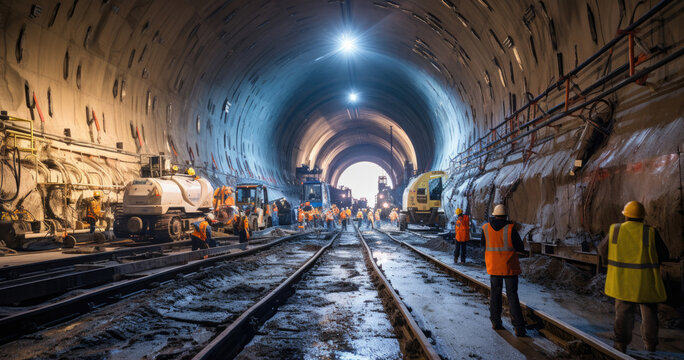 Fototapeta Inside the tunnel for Metro during construction