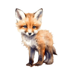 Obraz premium Watercolor painting of cute fox cub art