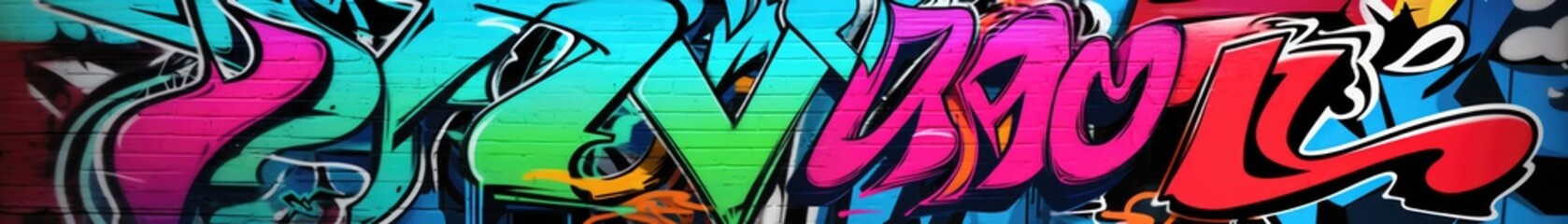 Vibrant colors come alive in this street art mural, expressing the artists creativity through a mix...