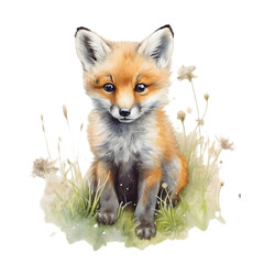 Obraz premium Watercolor painting of cute fox cub art