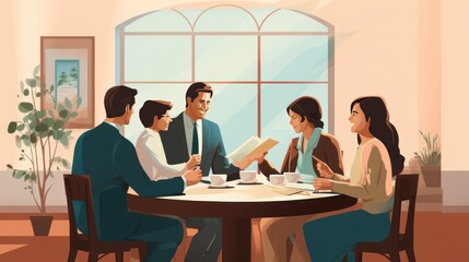 Corporate Business Executives Talking at Office Meeting Table