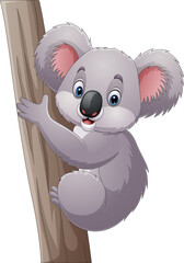 Cartoon koala on a tree branch