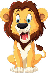 Cartoon funny lion on white background