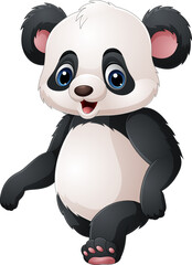 Cartoon cute little panda walking