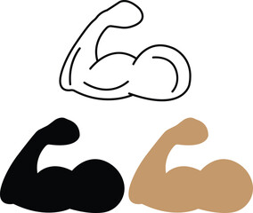 Set of Strong Man Arms Muscle flat icons. Simple flat style. Muscle, arm, bicep, power, protein, man, strength, flex, human body concept editable stock. Vector isolated on transparent background.