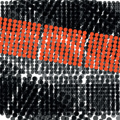A dense mass of transparent small circles. On top lies a wide strip of red dots.