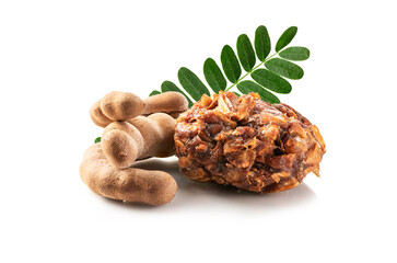 Tamarind with leaves isolated on white background.