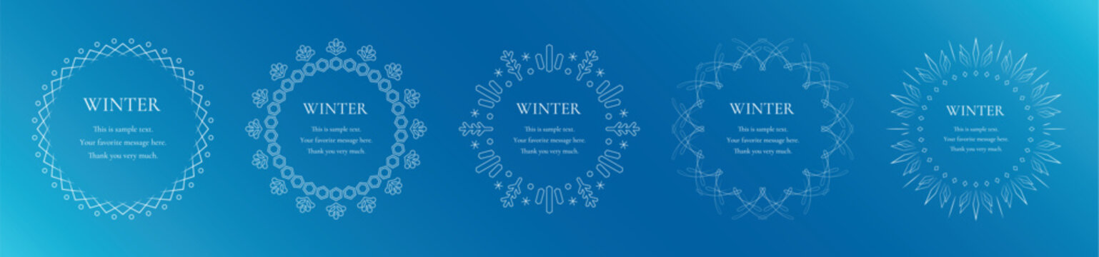 素材_フレームのセット_雪の結晶と光をモチーフにした冬の飾り枠。高級感のある囲みのデザイン