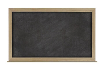 Empty black chalkboard with wooden frame isolated on transparent background. With copy space for text.