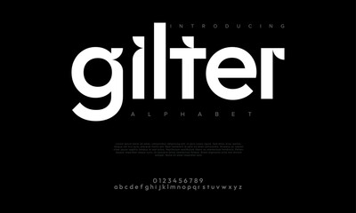 Gilter creative modern urban alphabet font. Digital abstract moslem, futuristic, fashion, sport, minimal technology typography. Simple numeric vector illustration