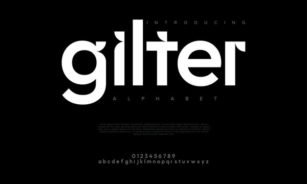 Gilter creative modern urban alphabet font. Digital abstract moslem, futuristic, fashion, sport, minimal technology typography. Simple numeric vector illustration
