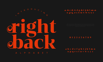 Rightback premium luxury elegant alphabet letters and numbers. Elegant wedding typography classic serif font decorative vintage retro. Creative vector illustration