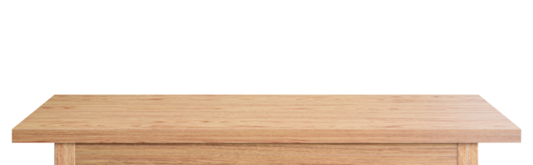 Empty wooden tabletop isolated on transparent background. rustic desk wood for placement or montage product display.