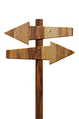 Wooden arrow sign isolated on transparent background, PNG File