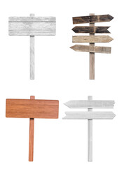 4 various wooden sign isolated on transparent background.