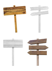 4 various wooden sign isolated on transparent background.