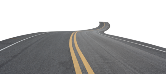Empty asphalt road isolated on transparent background, PNG File