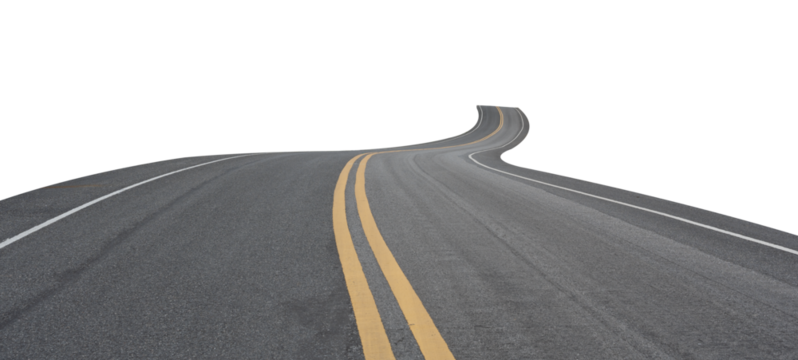 Empty asphalt road isolated on transparent background, PNG File
