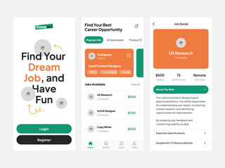 Job search design application ui kit for android and ios mobile