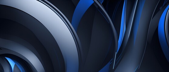 Black and dark blue modern futuristic abstract background with curved shapes, lines, circles and 3d effect from Generative AI