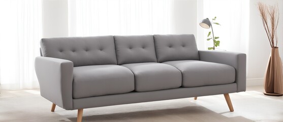 Modern gray linen long sofa chair. from Generative AI