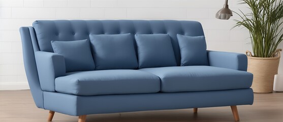 Modern blue linen long sofa chair from Generative AI