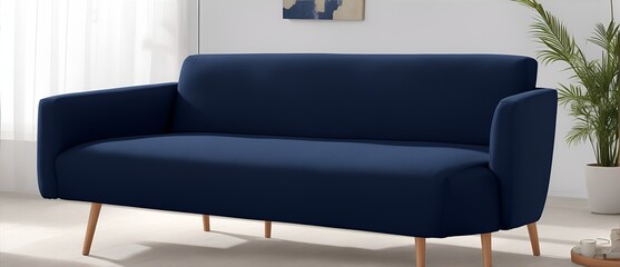 Modern navy blue linen long sofa chair from Generative AI