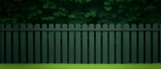 Fototapeta premium Plain black dark background with green wooden fence from Generative AI