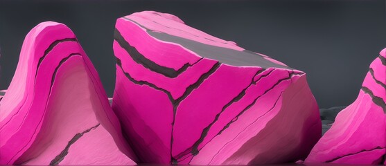  Pink rocks formations on plain black background from Generative AI