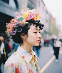 Thoughtful Asian At Pride Parade In City; AI Generated - 671914920