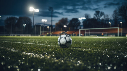 Fototapeta premium Lights shine brightly on the soccer field, ready for action