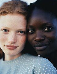 Portrait Of Two Multiracial Female Friends Outdoors; AI Generated - 671914938