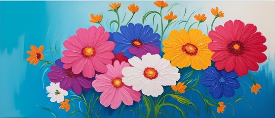 Fototapeta na wymiar Flowers wall art painting with long brush strokes from Generative AI
