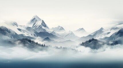 Majestic peaks doubling in presence, white space behind