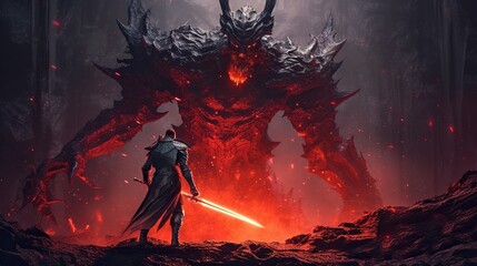 Fire monster against a knight 