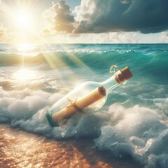 message in the bottle in the sea waves generative ai