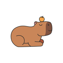 Cute capybara with apple. Vector illustration in flat style.