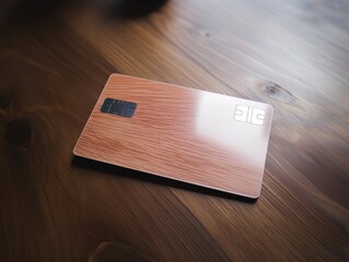 Brown bank credit card on wooden table isolated AI