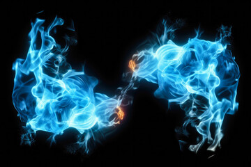 A set of magic power fire and ice lights effects. Isolated on a black background. Magical, sorcery concept