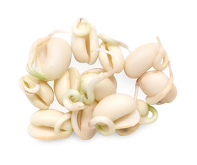 Many sprouted kidney beans isolated on white, top view