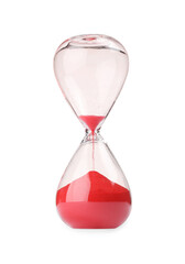 Hourglass with red flowing sand isolated on white