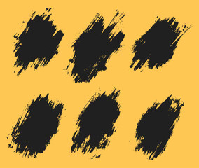 Set of black ink texture splatters brush stroke