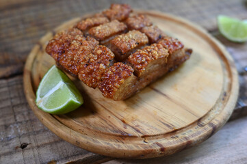 crackling, fried pork skin pururuca, pork pancetta brazilian food