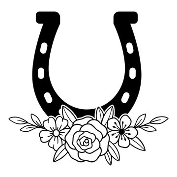Floral Horseshoe Silhouette, Horseshoe cutting file, Horseshoe with Beautiful Flower