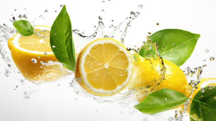 Lemon fruits win water splash