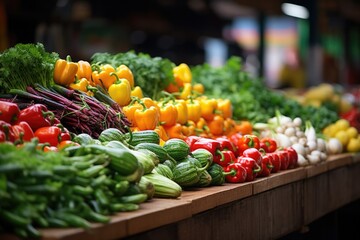 big choice of fresh Fruit and vegetable market. Various colorful fresh fruits and vegetables. Fresh and organic vegetables at farmers market - 671922734